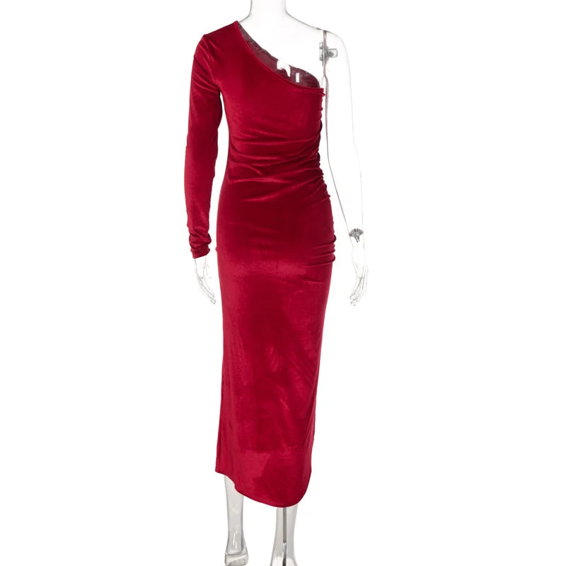 Evening Luxe Velvet Dress - Asymmetrical Cut
