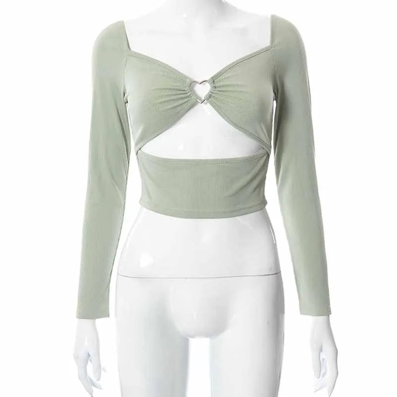 Backless Ribbed Long Sleeve Crop Top