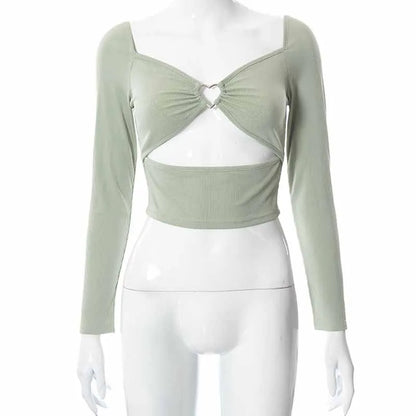 Backless Ribbed Long Sleeve Crop Top