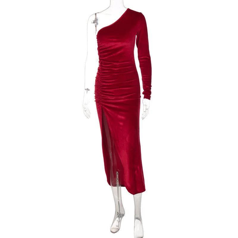 Evening Luxe Velvet Dress - Asymmetrical Cut