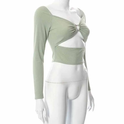 Backless Ribbed Long Sleeve Crop Top