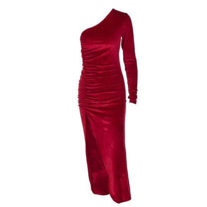 Evening Luxe Velvet Dress - Asymmetrical Cut