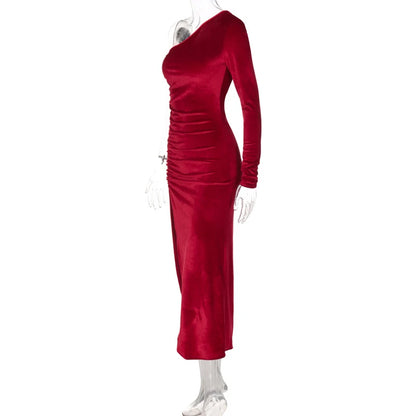 Evening Luxe Velvet Dress - Asymmetrical Cut