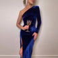 Evening Luxe Velvet Dress - Asymmetrical Cut