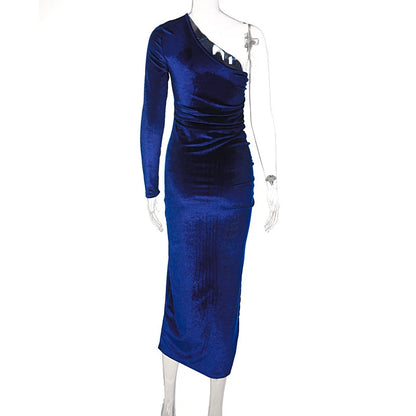 Evening Luxe Velvet Dress - Asymmetrical Cut