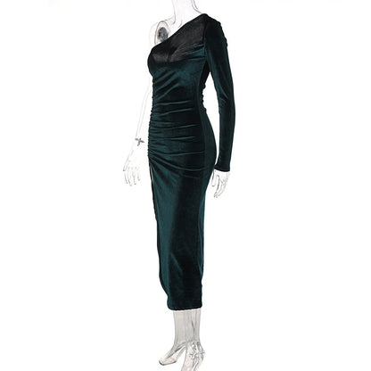 Evening Luxe Velvet Dress - Asymmetrical Cut