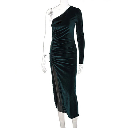 Evening Luxe Velvet Dress - Asymmetrical Cut