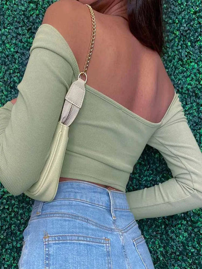 Backless Ribbed Long Sleeve Crop Top