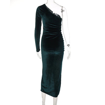 Evening Luxe Velvet Dress - Asymmetrical Cut