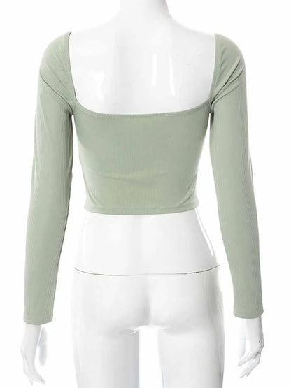 Backless Ribbed Long Sleeve Crop Top