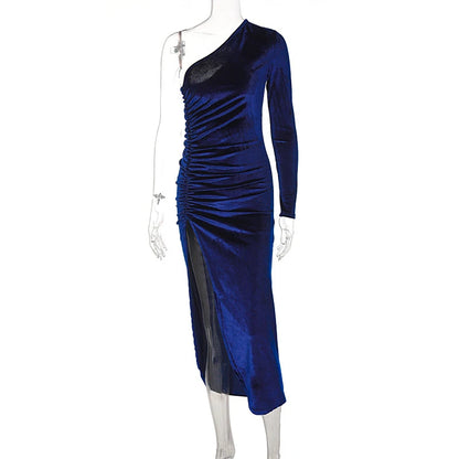 Evening Luxe Velvet Dress - Asymmetrical Cut