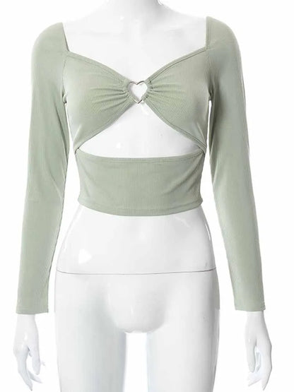 Backless Ribbed Long Sleeve Crop Top