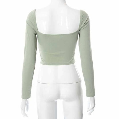 Backless Ribbed Long Sleeve Crop Top