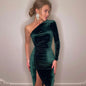 Evening Luxe Velvet Dress - Asymmetrical Cut