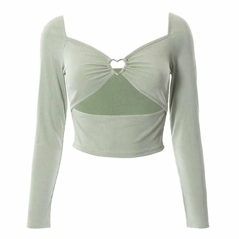 Backless Ribbed Long Sleeve Crop Top