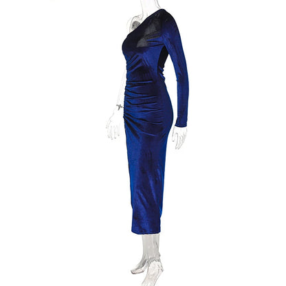 Evening Luxe Velvet Dress - Asymmetrical Cut