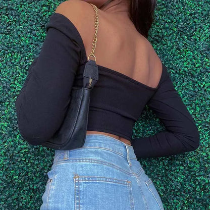 Backless Ribbed Long Sleeve Crop Top